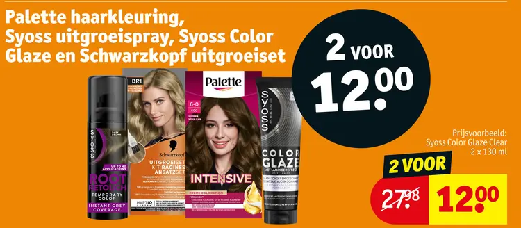 Aanbieding: Palette haarkleuring, Syoss uitgroeispray, Syoss Color Glaze en Schwarzkopf uitgroeiset