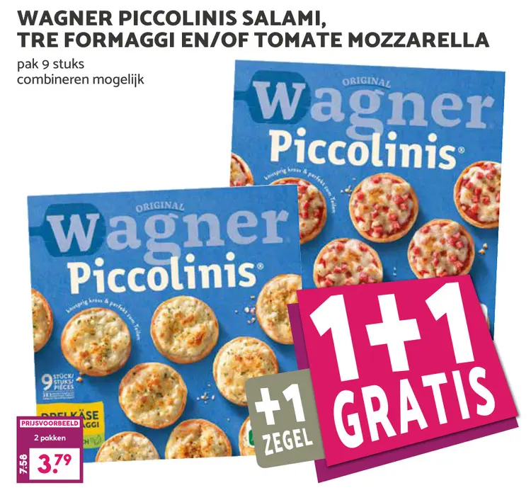 Aanbieding: Piccolinis Salami, Tre Formaggi en/of Tomate mozzarella