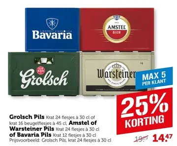 Aanbieding: Grolsch Pils, Amstel, Warsteiner Pils, Bavaria Pils