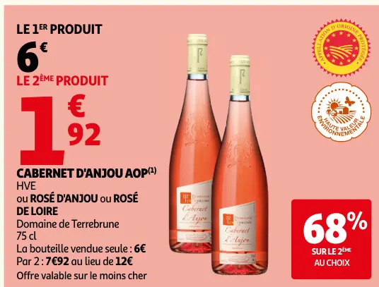 Promotie: CABERNET D'ANJOU AOP HVE ou ROSÉ D'ANJOU ou Rosé