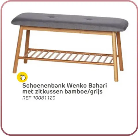 Promotie: Wenko schoenenbank bahari met zitkussen bamboe/grijs 90x45x34cm
