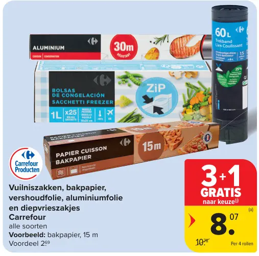 Promotie: Vuilniszakken, bakpapier, vershoudfolie, aluminiumfolie en diepvrieszakjes