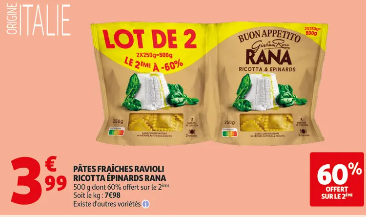 Promotie: Pâtes fraîches ravioli ricotta épinards