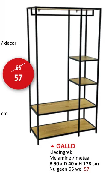 Aanbieding: Gallo Kledingrek Melamine / metaal