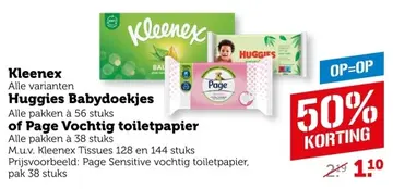 Aanbieding: Kleenex, Huggies Babydoekjes of Page Vochtig toiletpapier