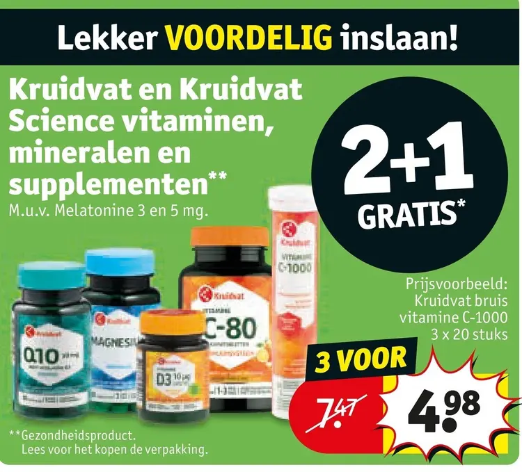 Aanbieding: Kruidat en Kruidvat Science vitaminen, mineralen en supplementen