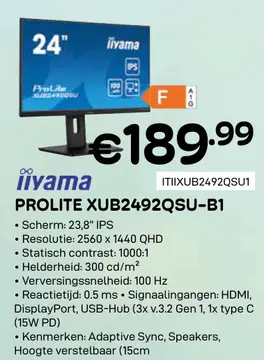 Aanbieding: Prolite xub2492qsu-b1