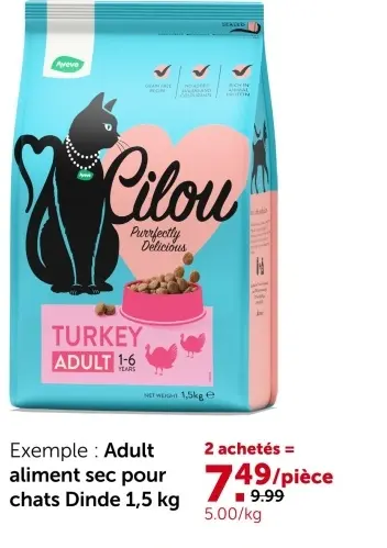 Offre: Adult aliment sec pour chats Dinde