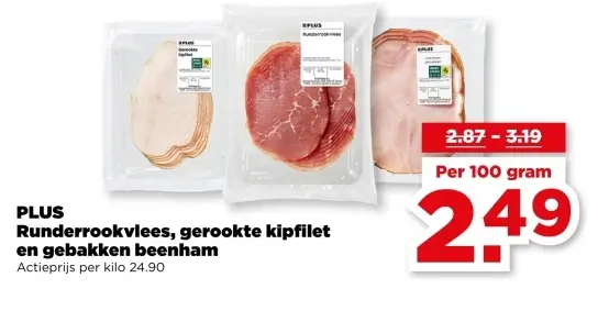 Aanbieding: Runderrookvlees, gerookte kipfilet en gebakken beenham