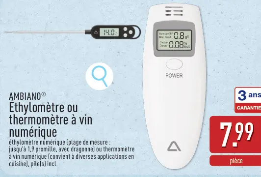 Offre: Ethylomètre ou thermomètre à vin numérique