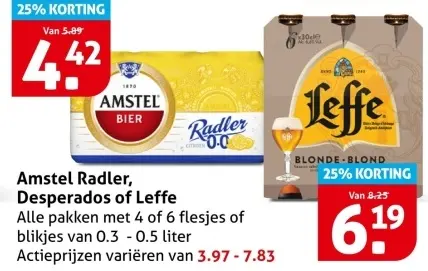 Aanbieding: Amstel Radler, Desperados of Leffe