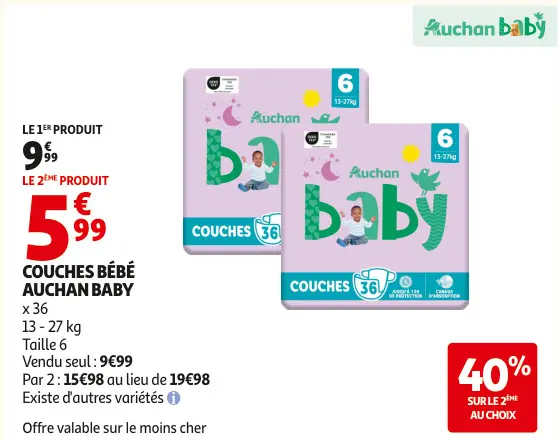 Offre: Couches bébé Auchan Baby