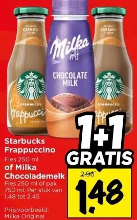Aanbieding: Starbucks Frappuccino of Milka Chocolademelk