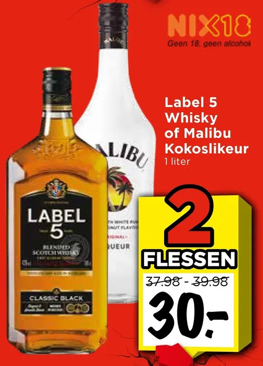 Aanbieding: Whisky of Malibu Kokoslikeur