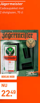 Aanbieding: Jagermeister Cadeaupakket met 2 shotglazen 70CL Cadeau