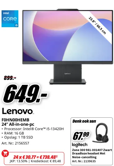 Promotie: Lenovo F0HN00HEMB 24" All-in-one-pc