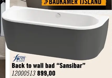 Aanbieding: FORM&STYLE Half vrijstaand ligbad Sansibar 80x180x60 cm glans wit/ mat zwart