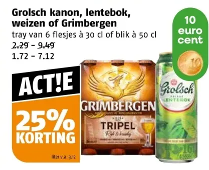 Aanbieding: Grolsch kanon, lentebok, weizen of Grimbergen