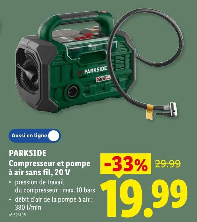 Offre: Compresseur et pompe à air sans fil, 20 V
