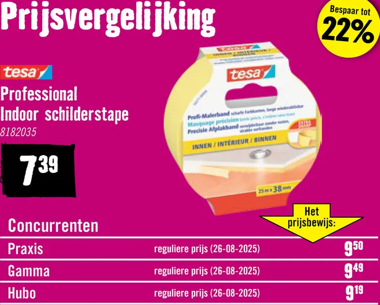 Aanbieding: TESA Professional Indoor schilderstape geel 25 m x 38 mm
