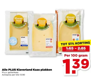Aanbieding: Alle PLUS Klaverland Kaas plakken