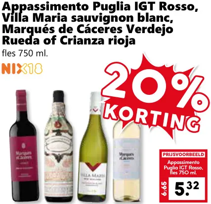 Aanbieding: Villa Maria & Marqués de Cáceres Appassimento Puglia IGT Rosso, Villa Maria sauvignon blanc, Marqués de Cáceres Verdejo Rueda of Crianza rioja