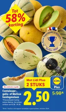 Aanbieding: Cantaloupe-, galia- of Matisse honingmeloen