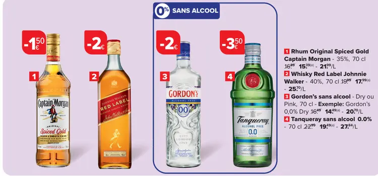 Offre: Tanqueray, Gordon's, Red Label, Captain Morgan sans alcool