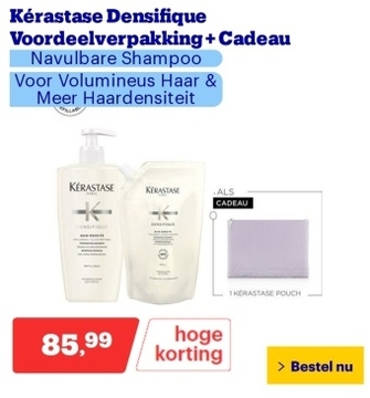 Aanbieding: Kérastase Densifique Voordeelverpakking + Cadeau - Navulbare Shampoo 500ml & Navulling 500ml + Flatpouch Cadeau - Voor Volumineus Haar & Meer Haardensiteit