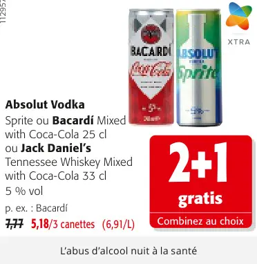 Offre: Absolut Vodka Sprite ou Bacardí Mixed with Co