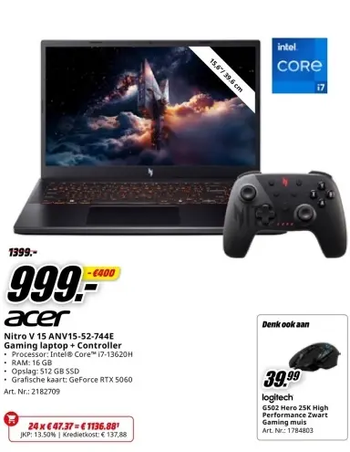 Promotie: Nitro V 15 ANV15-52-744E Gaming laptop + Cont