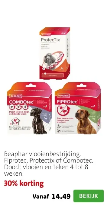 Aanbieding: Beaphar vlooienbestrijding. Fiprotec, Protectix of Combotec