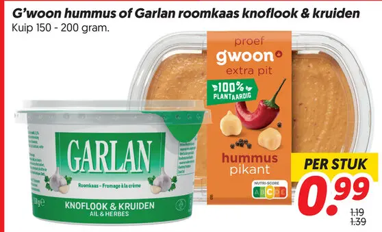 Hummus of Garlan roomkaas knoflook & kruiden