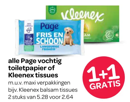 Aanbieding: Page vochtig toiletpapier of Kleenex tissues
