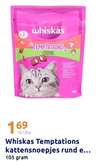 Aanbieding: Whiskas Temptations kattensnoepjes rund en kalkoen