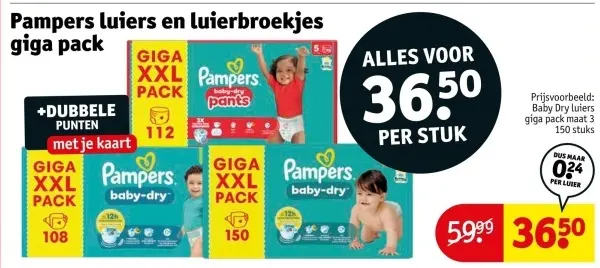 Aanbieding: Pampers luiers en luierbroekjes giga pack