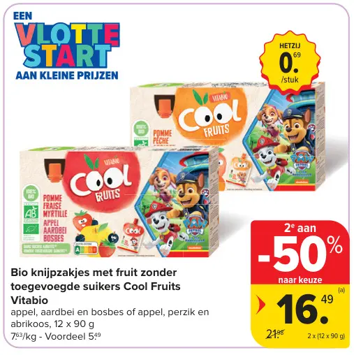 Promotie: Bio knijpzakjes met fruit zonder toegevoegde suikers Cool Fruits Vitabio
