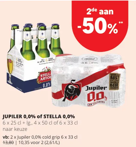 Promotie: JUPILER 0,0% or STELLA 0,0%