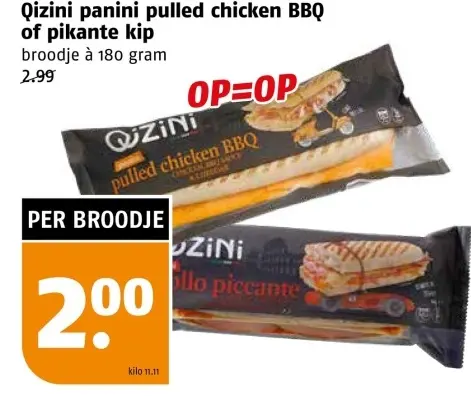 Aanbieding: panini pulled chicken BBQ of pikante kip