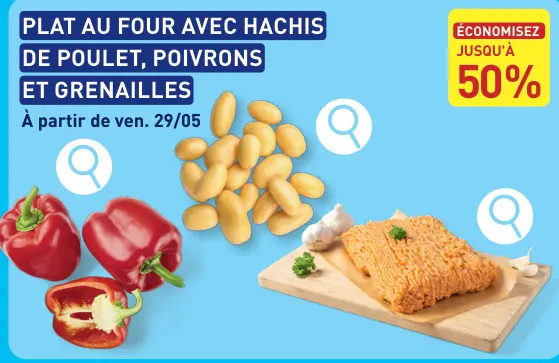 Offre: Plat au four avec hachis de poulet, poivrons et grenailles