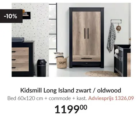 Aanbieding: Kidsmill Long Island zwart / oldwood