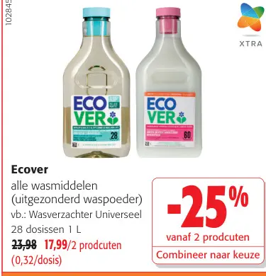 Promotie: Ecover alle wasmiddelen (uitgezonderd waspoeder) 