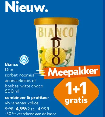 Promotie: Bianco Duo sorbet-roomijs ananas-kokos of bosbes-witte choco