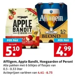 Aanbieding: Affligem, Apple Bandit, Hoegaarden of Peroni