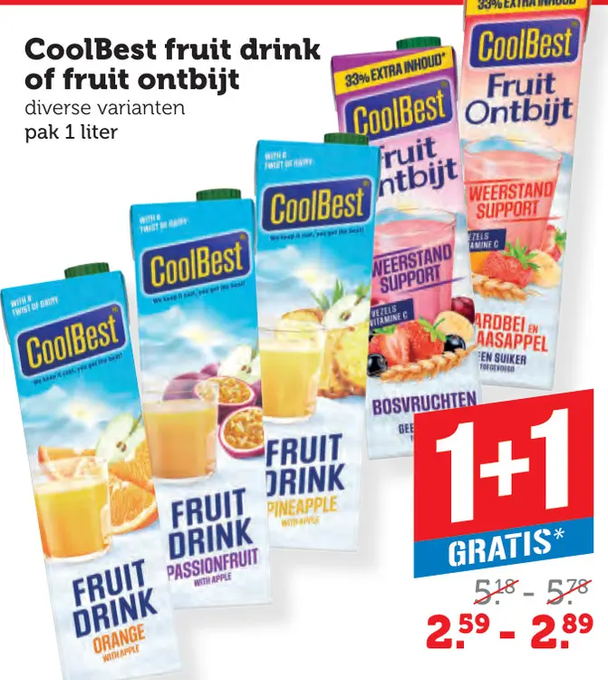 Aanbieding: Fruit drink of fruit ontbijt