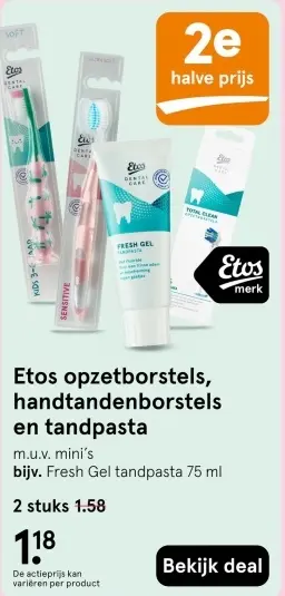 Aanbieding: Etos opzetborstels, handtandenborstels en tandpasta