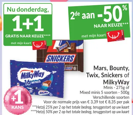 Promotie: Mars, Bounty, Twix, Snickers of MilkyWay