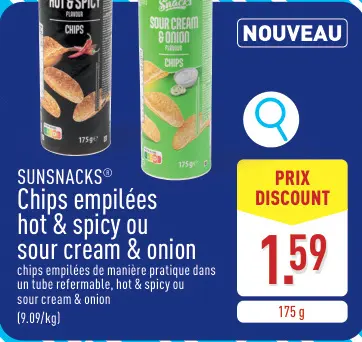 Offre: Chips empilées hot & spicy ou sour cream & onion