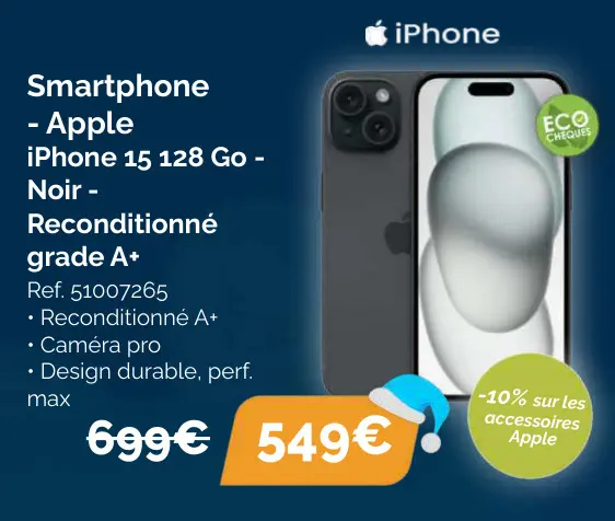 Offre: Smartphone - Apple iPhone 15 128 Go - Noir 