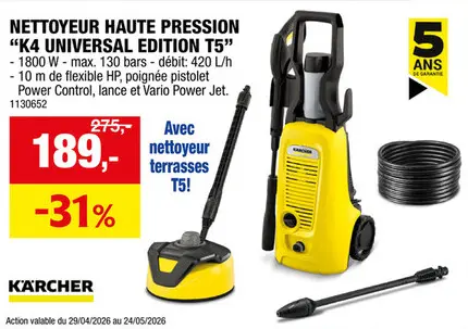 Offre: Karcher K4 Universal Edition T5 hogedrukreiniger 1700W